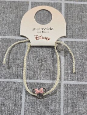 Pura Vida Cream Braided Kids Bracelet with Pink Minnie Charm